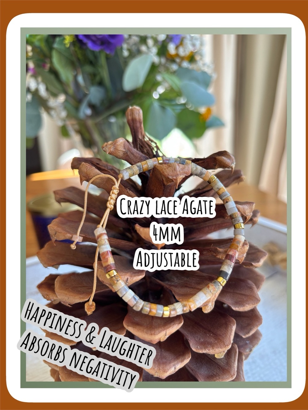Happiness & Laughter • Crazy Lace Agate 4mm adjustable bracelet NEW • Autumn - Picture 6 of 6